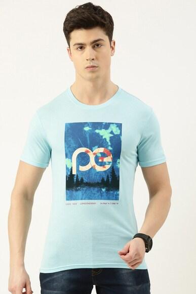 men blue graphic print crew neck graphic t-shirts