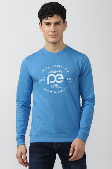 men blue graphic print crew neck sweatshirt