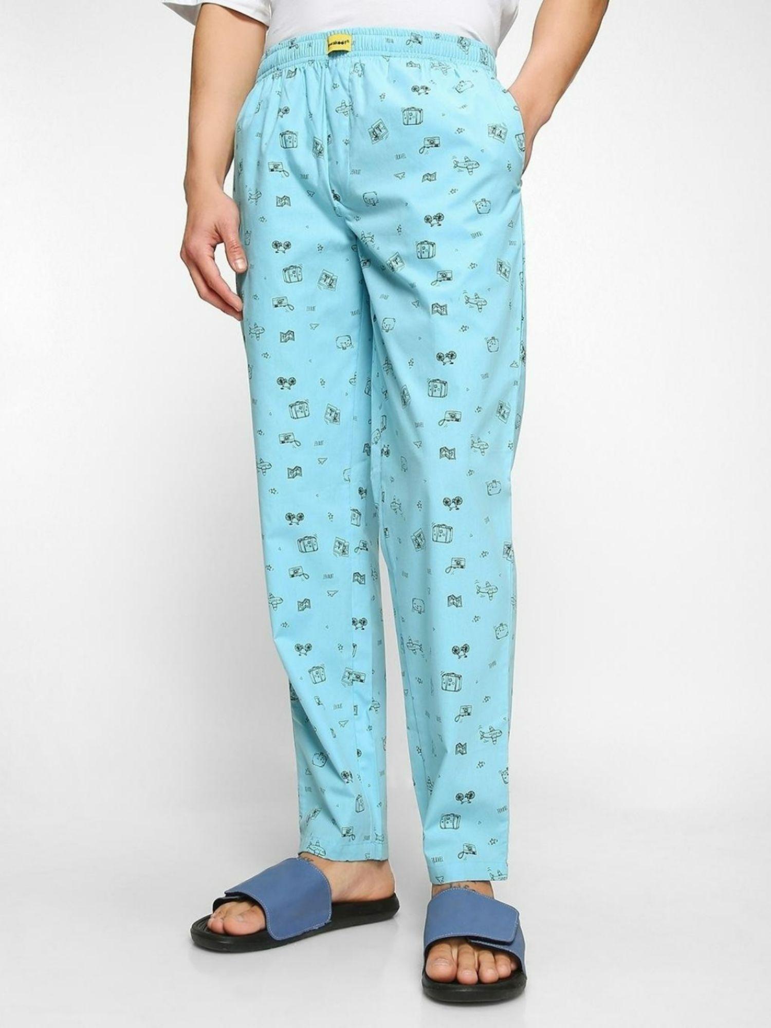 men blue graphic regular pyjama