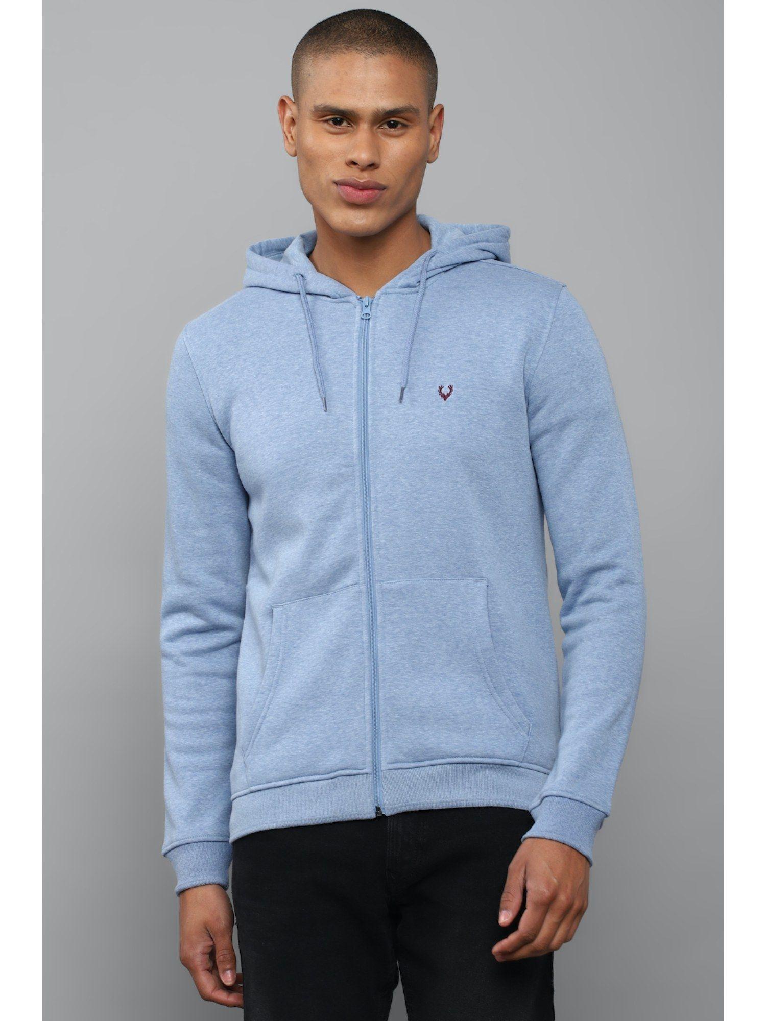 men blue hooded neck full sleeves casual sweatshirt