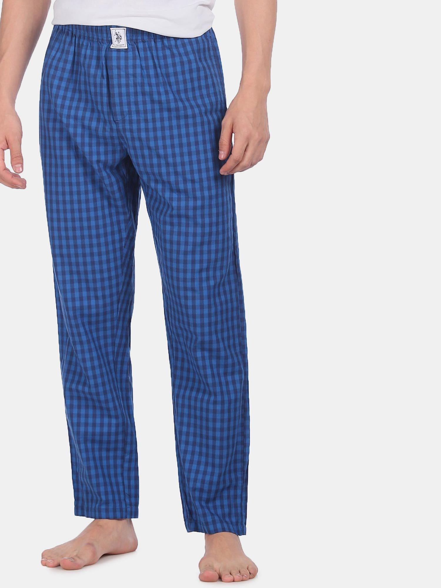men blue i659 comfort fit checks cotton lounge pants blue