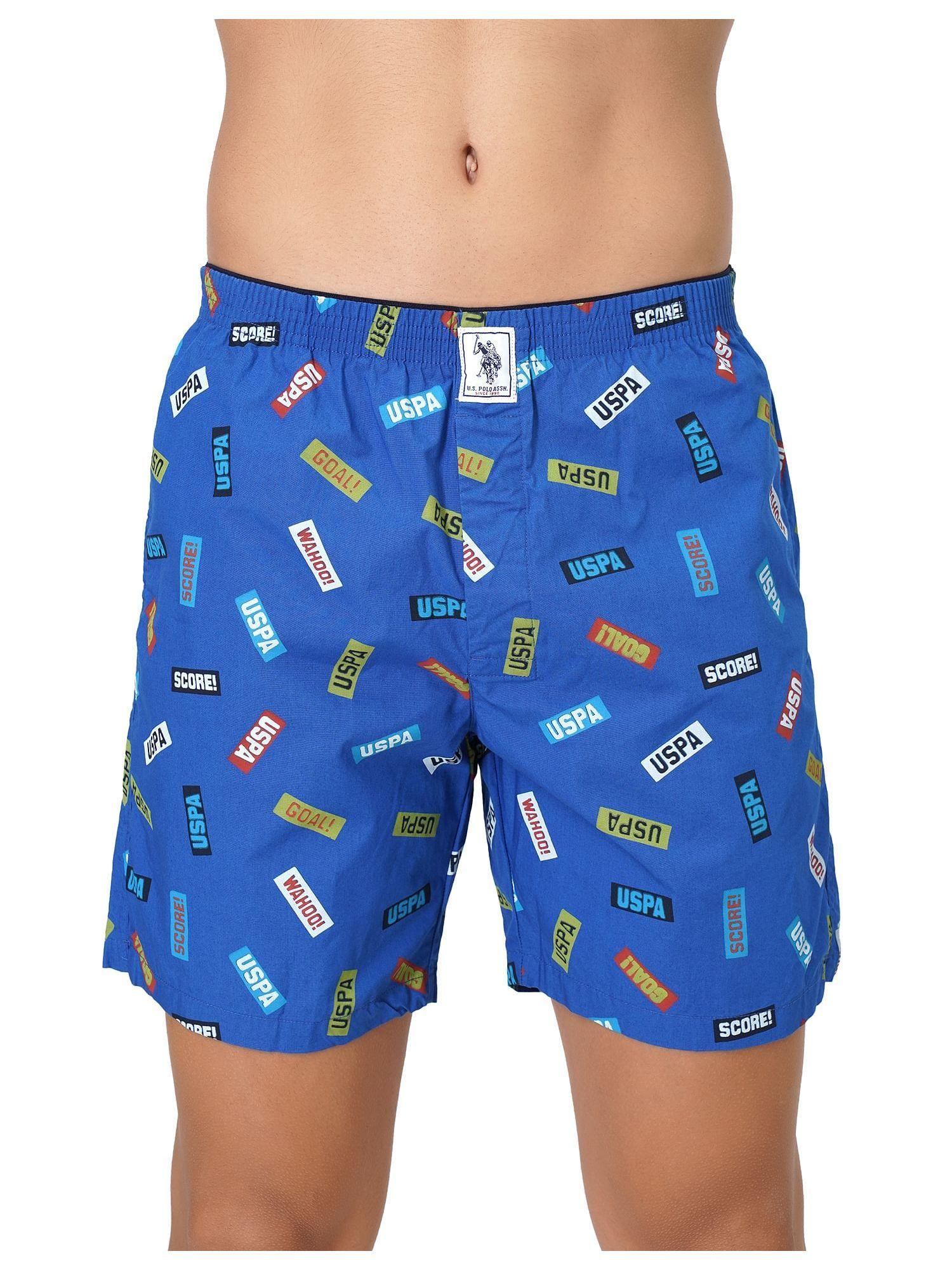 men blue iyab printed mid rise boxers blue