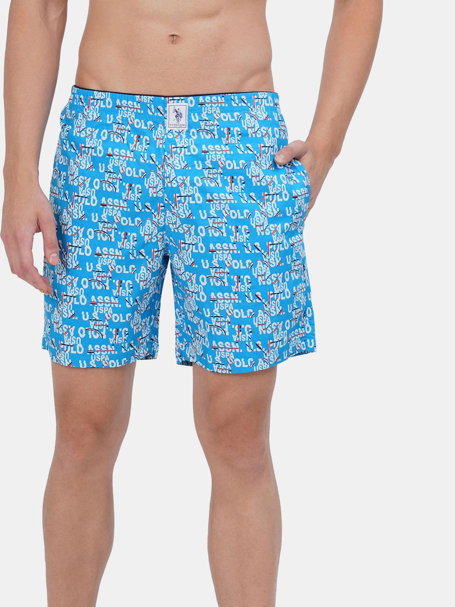 men blue iyab relaxed fit printed cotton boxers