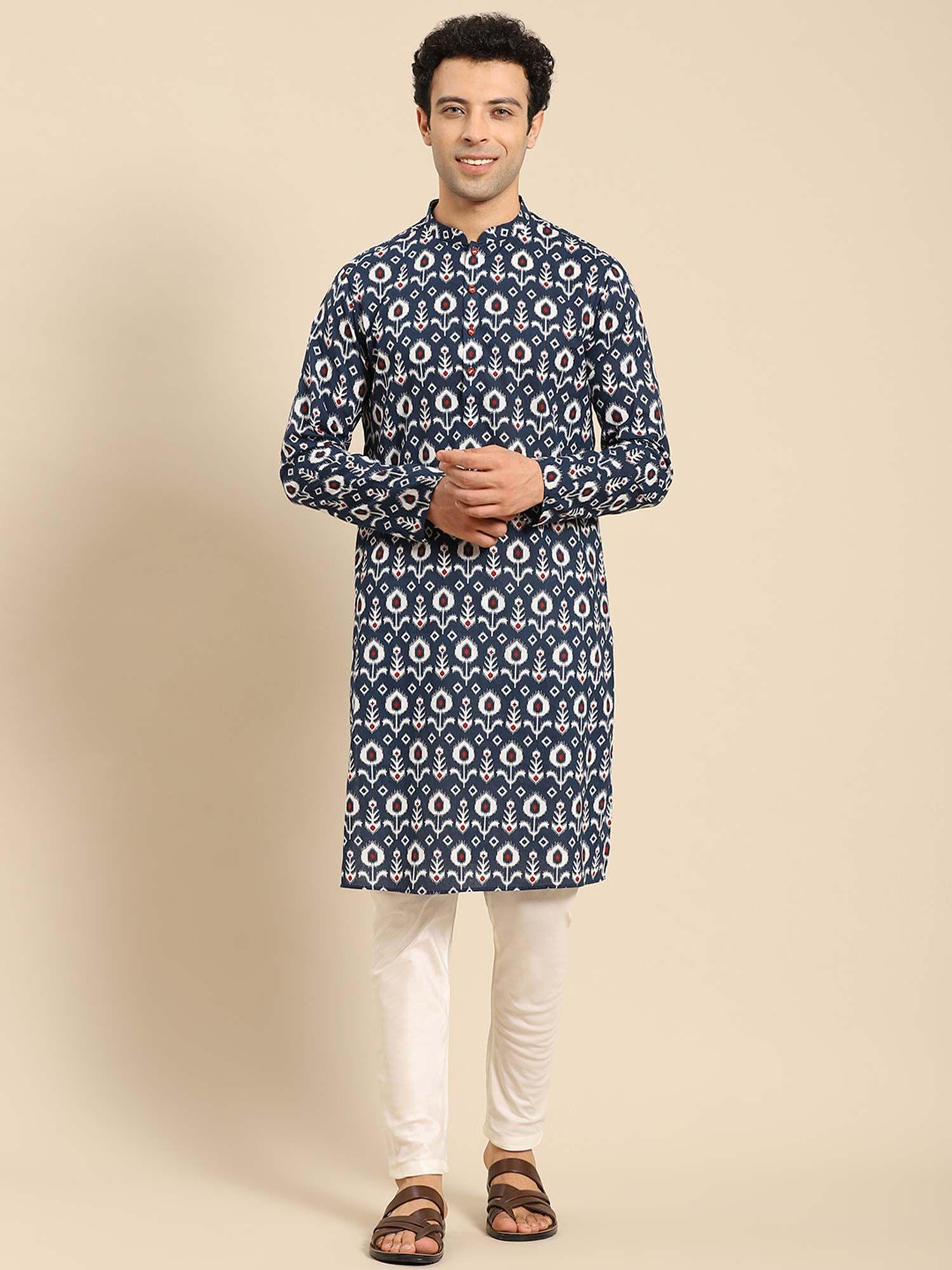 men blue kurta (set of 2)