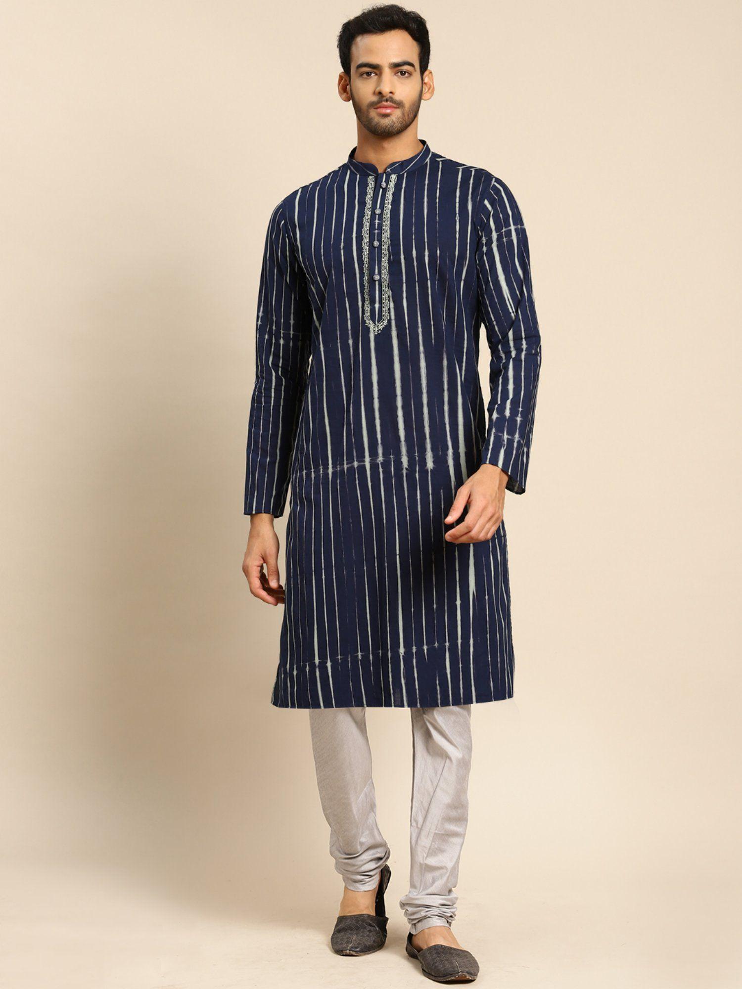 men blue kurta set (set of 2)