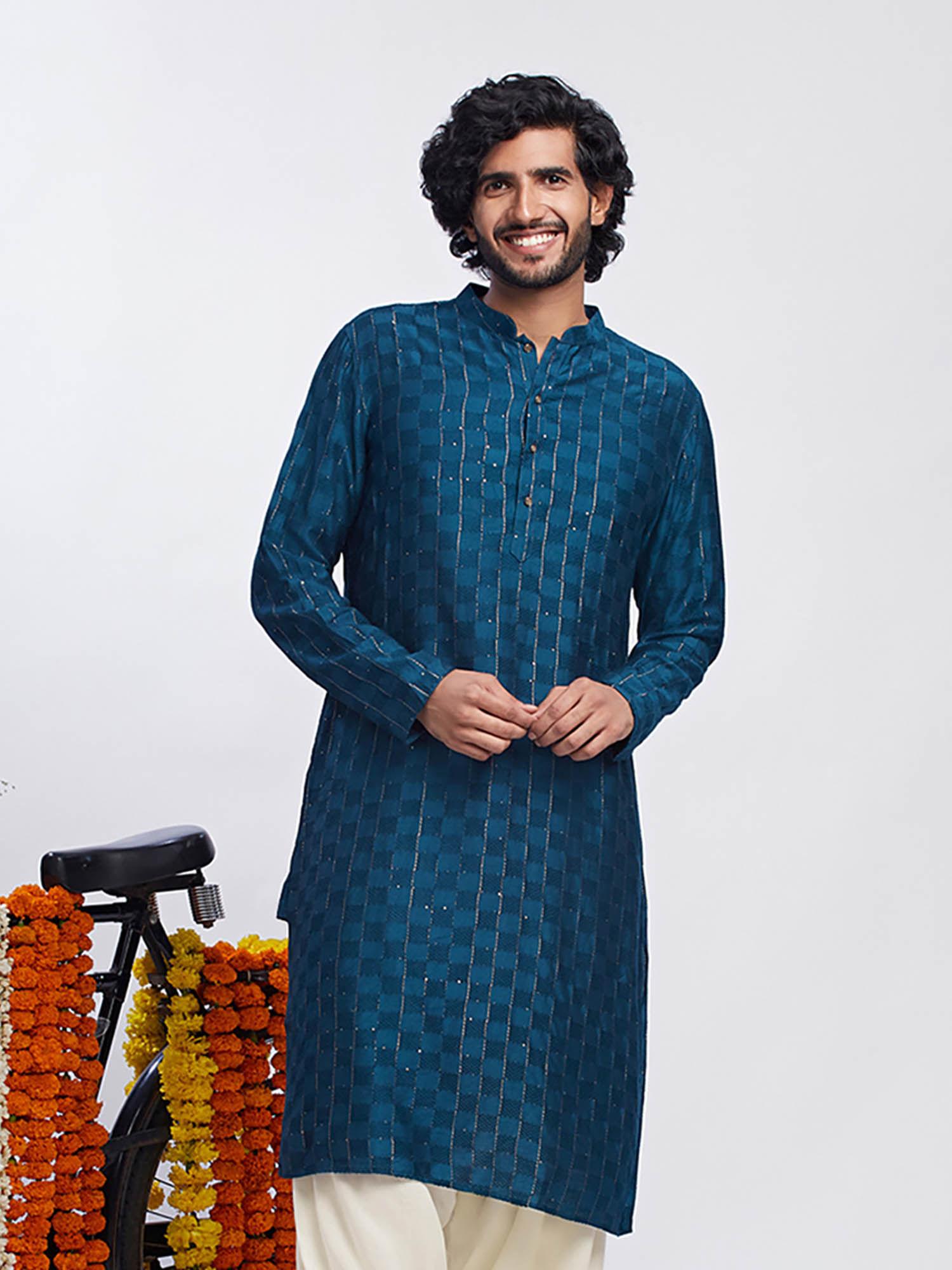 men blue kurta