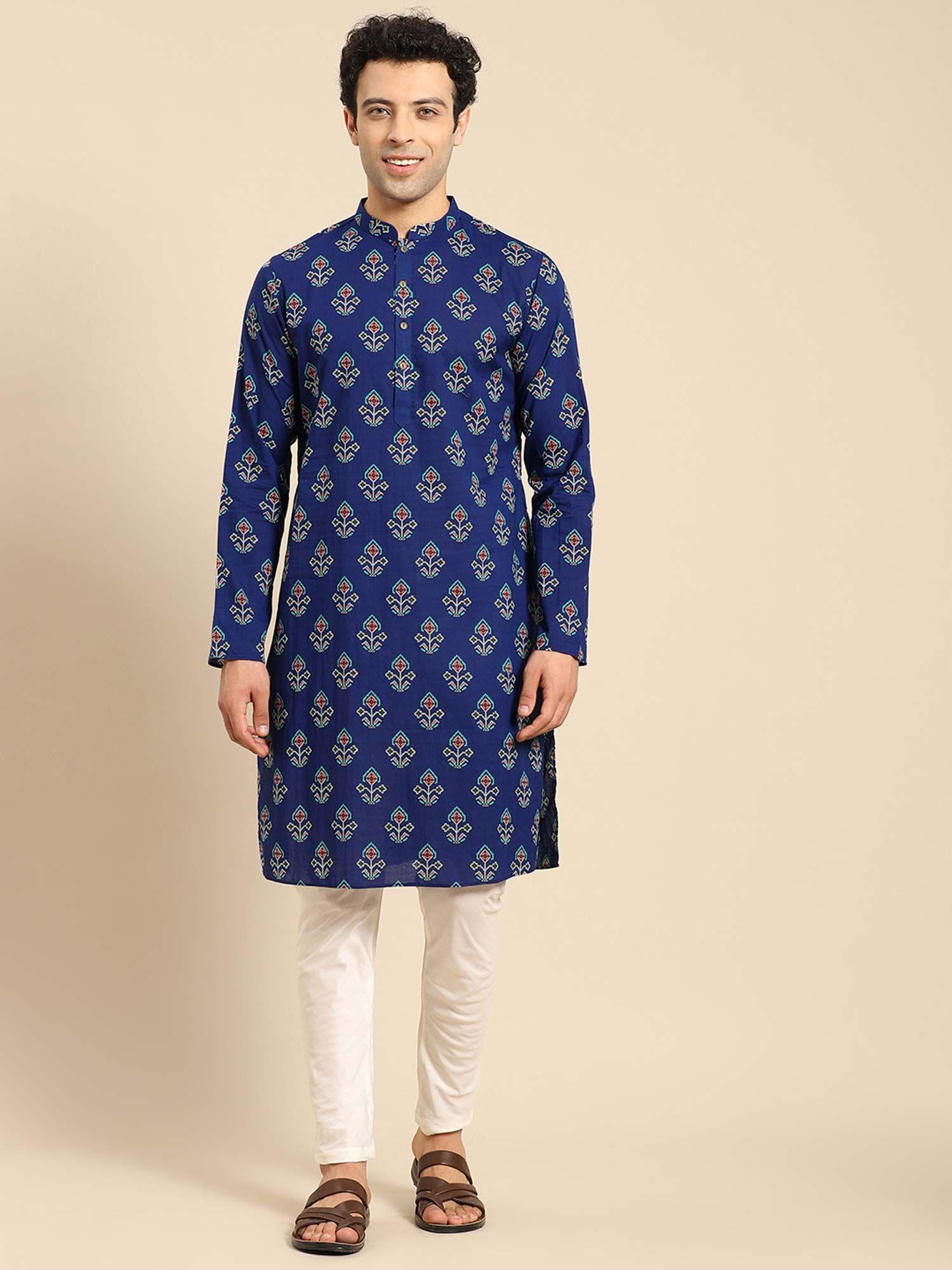 men blue kurta