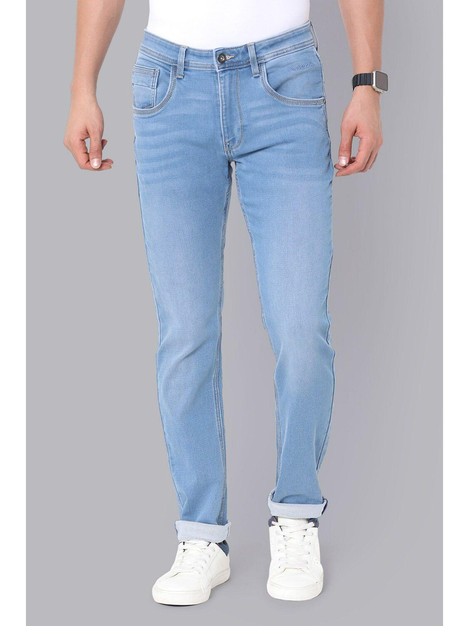 men blue light wash skinny fit jeans