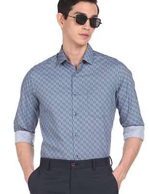 men blue manhattan slim fit printed formal shirt