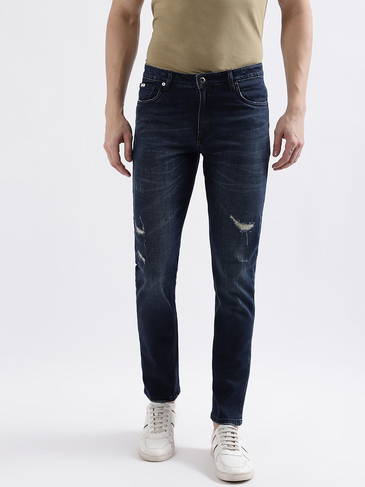 men blue mid-rise slim fit jeans