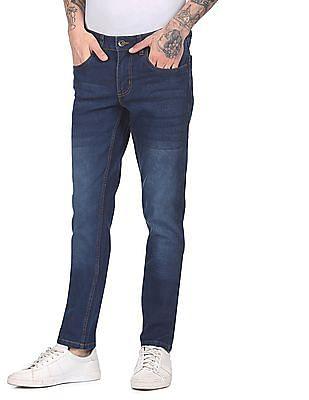 men blue mid rise stone wash jeans