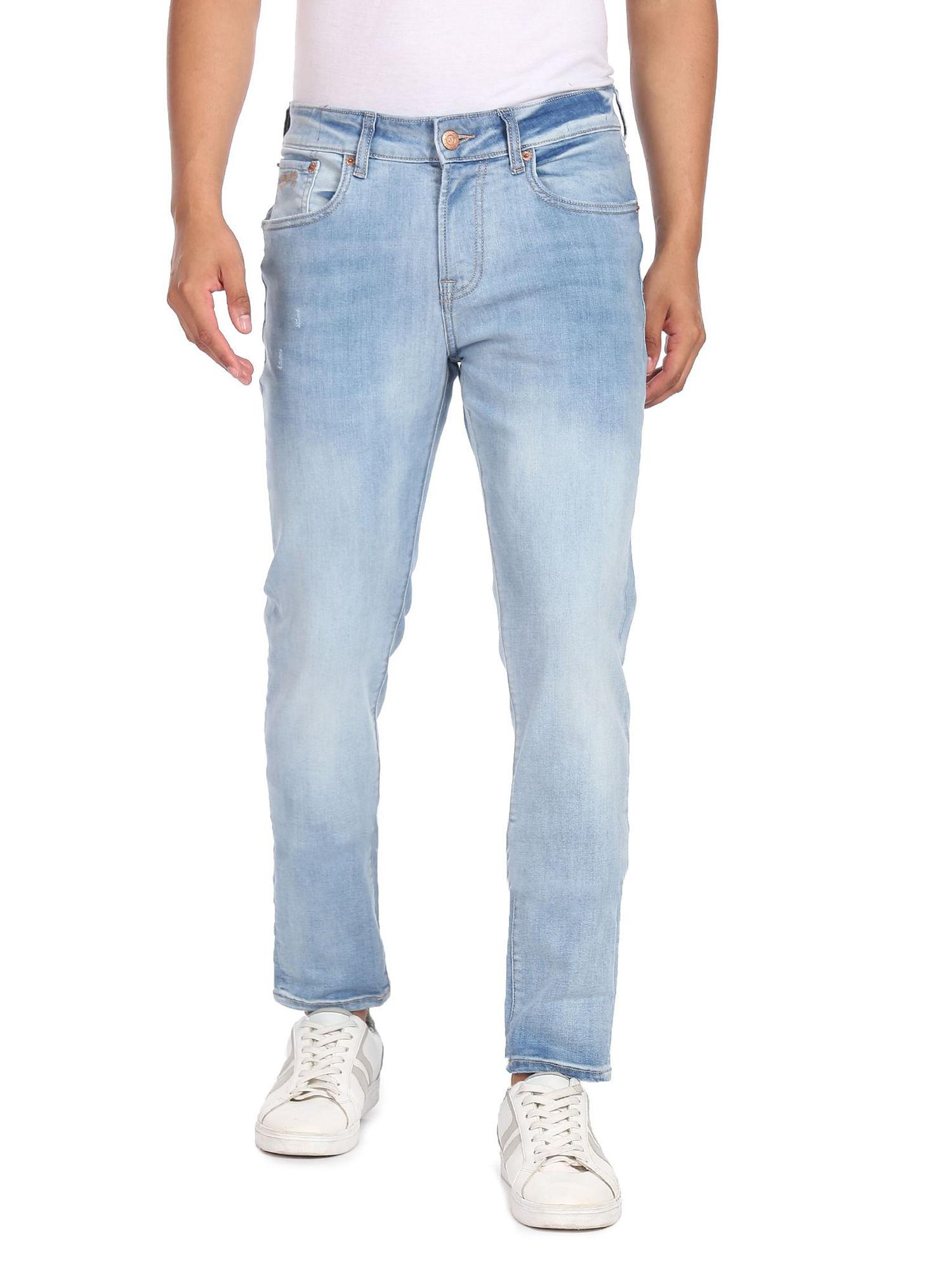 men blue mid rise super skinny fit jeans