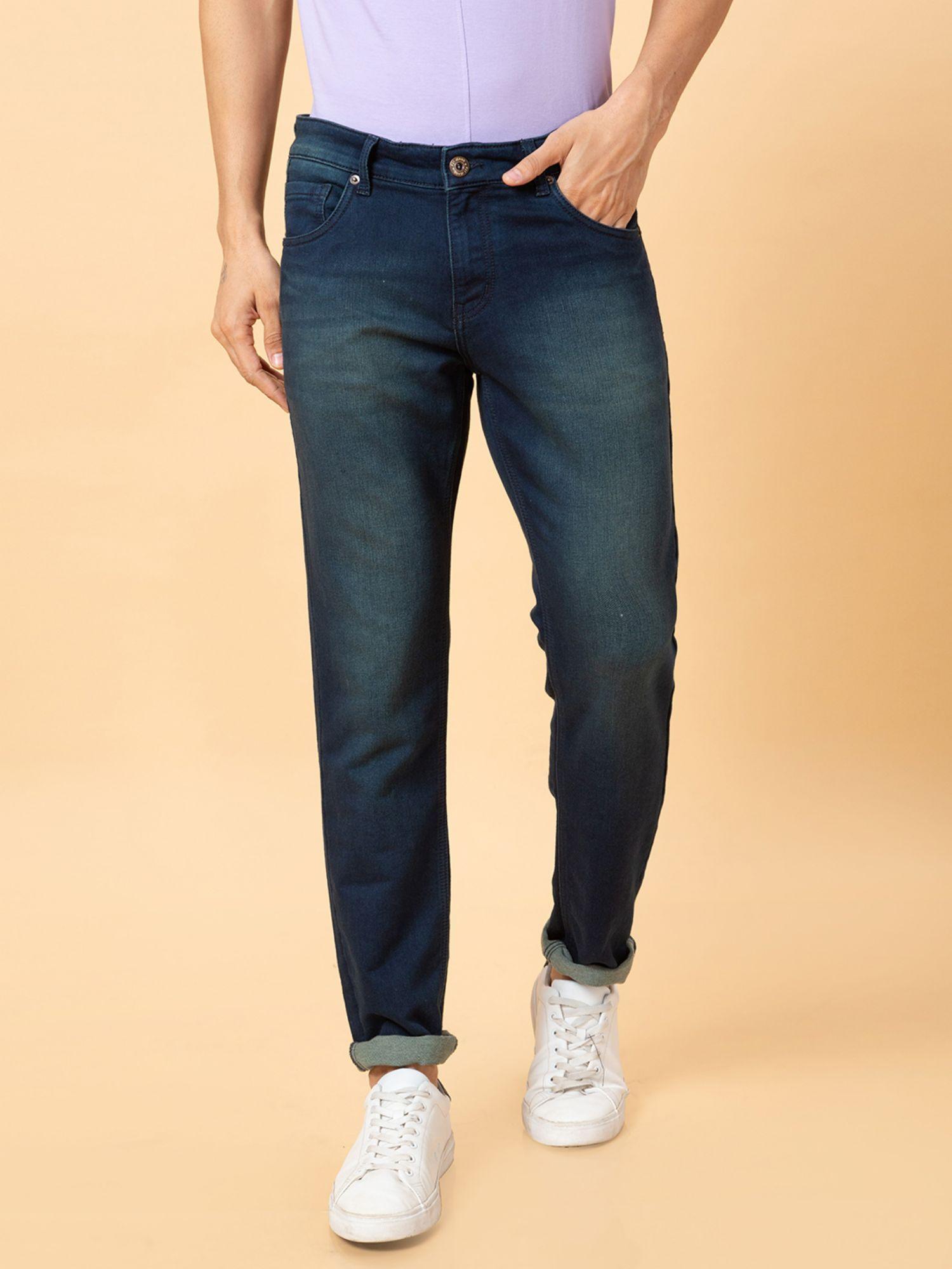 men blue mid rise tapered fit jeans