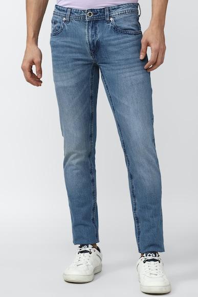 men blue mid wash classic tapered jeans
