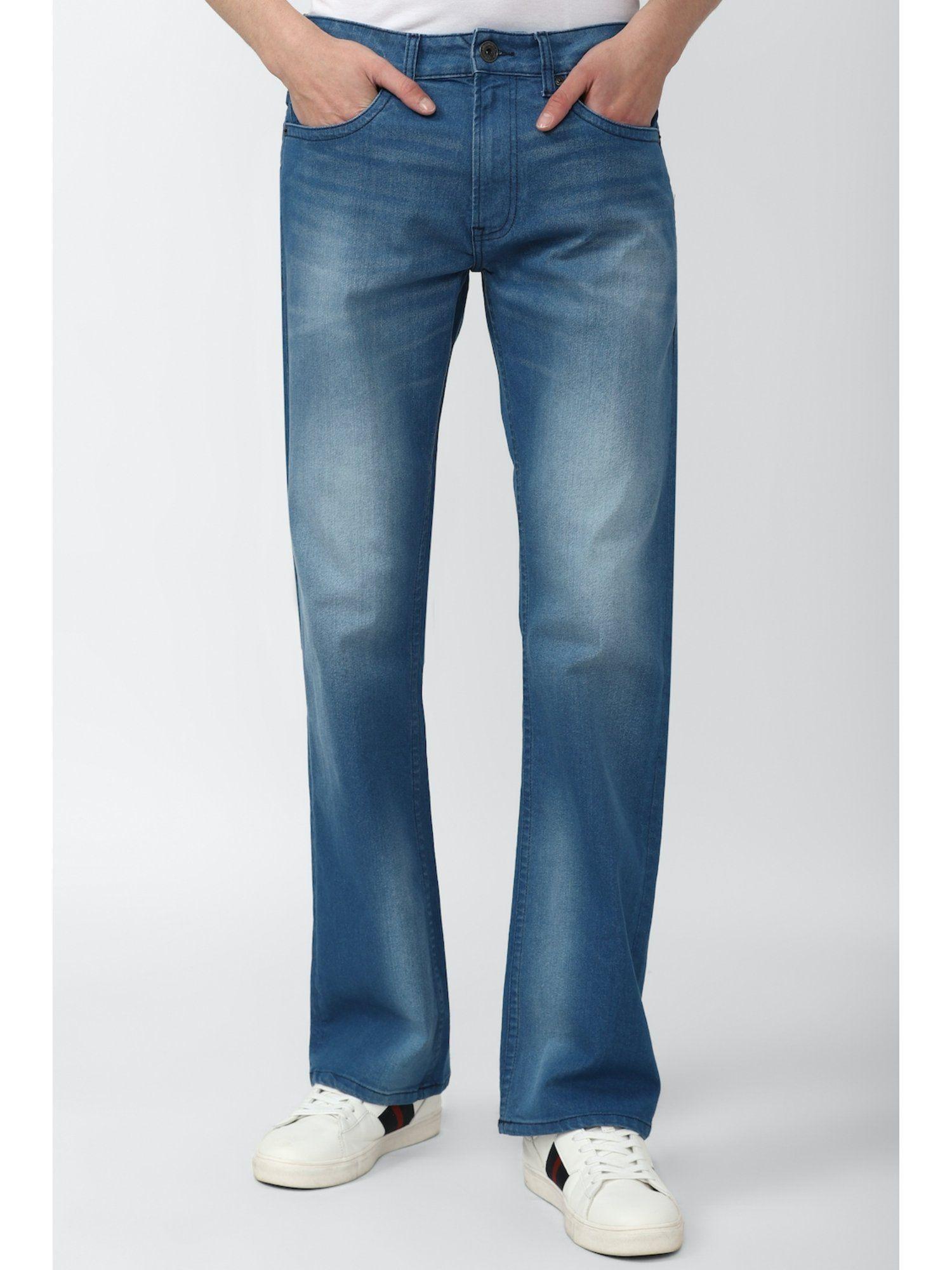 men blue mid wash regular fit jeans