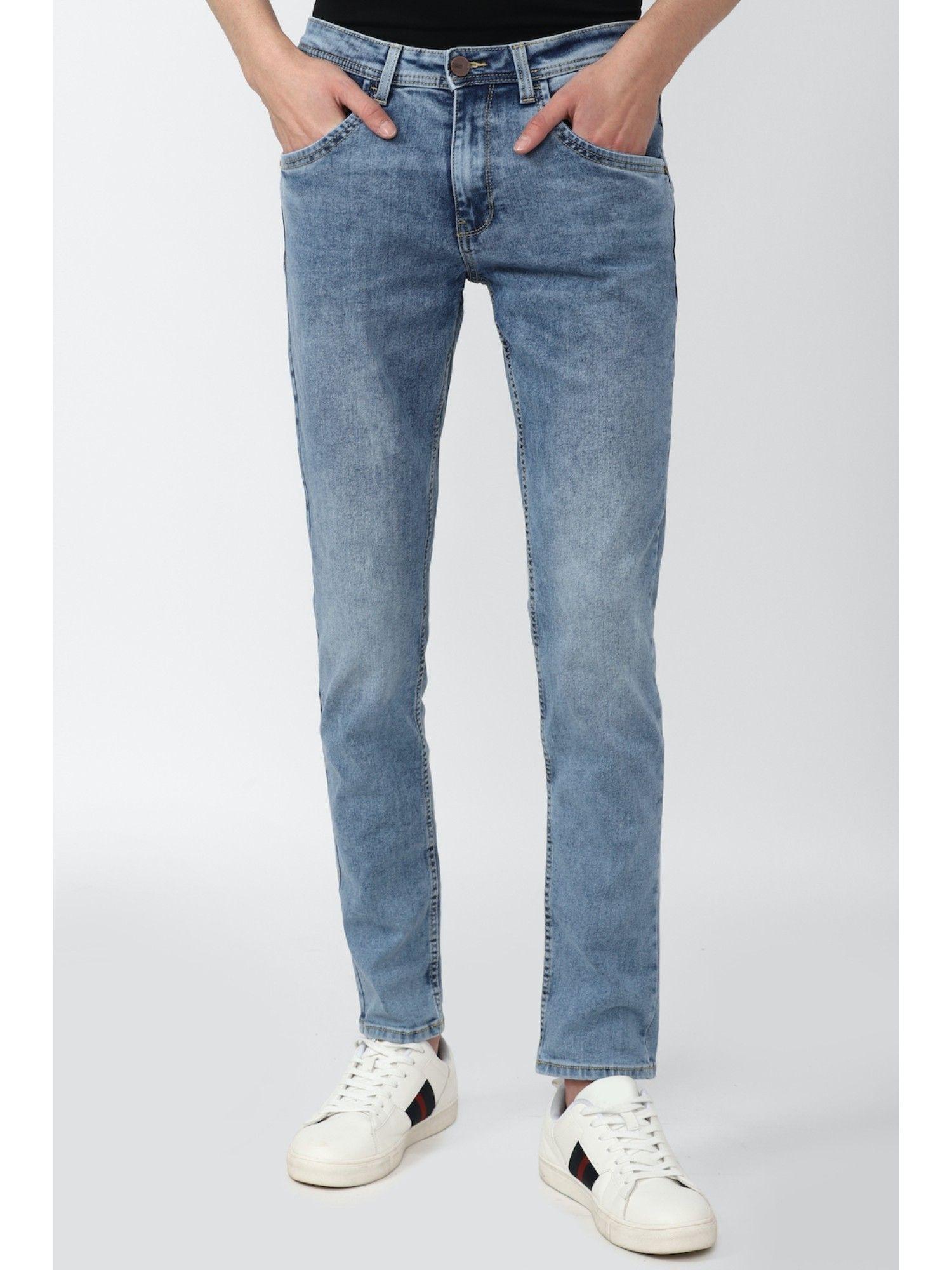 men blue mid wash skinny fit jeans