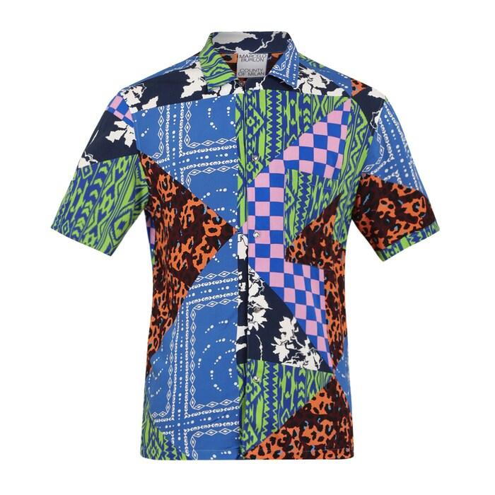men blue mix & match hawaii shirt