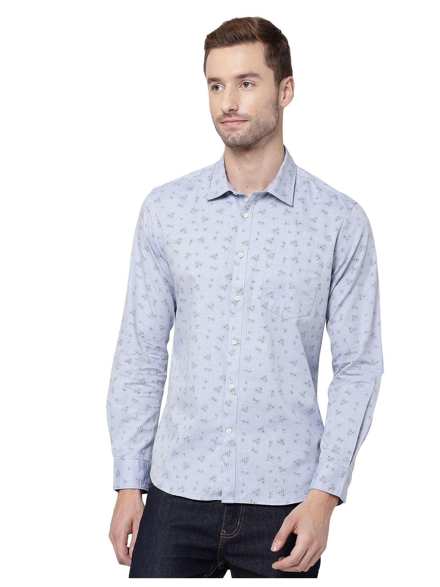 men blue modern fit self design shirt