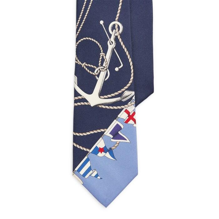 men blue nautical-print silk twill tie