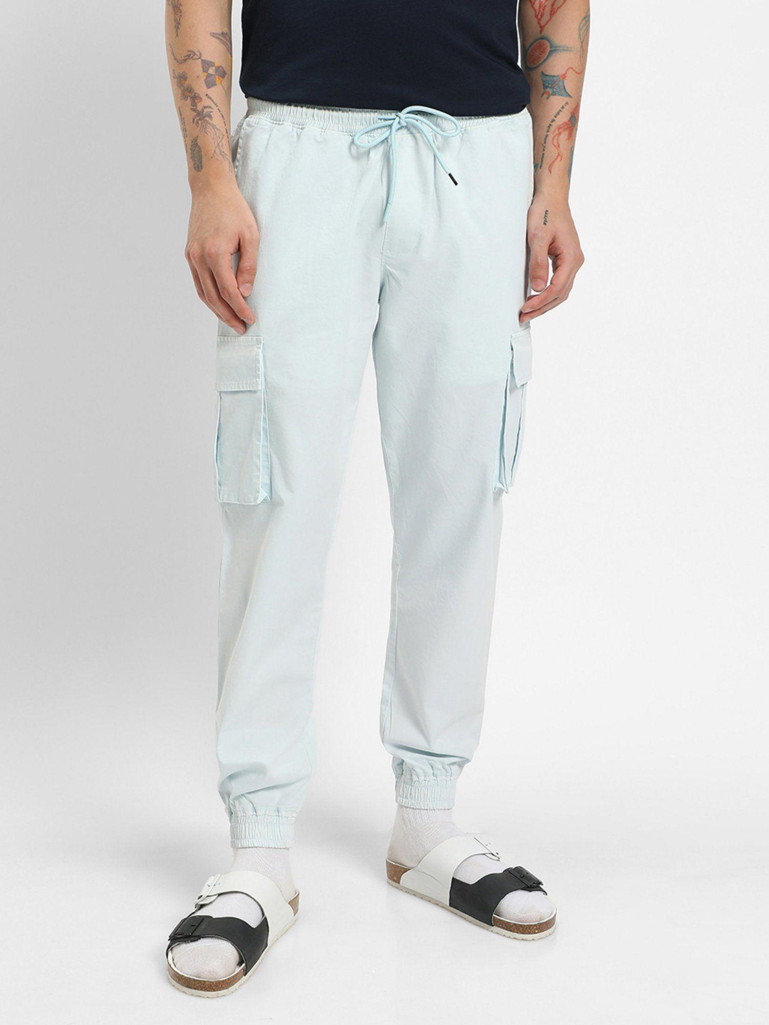 men blue over dyed cargo jogger pants