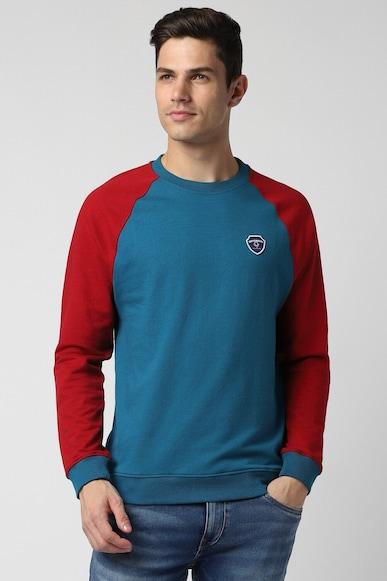 men blue patterned crew neck sweatshirt