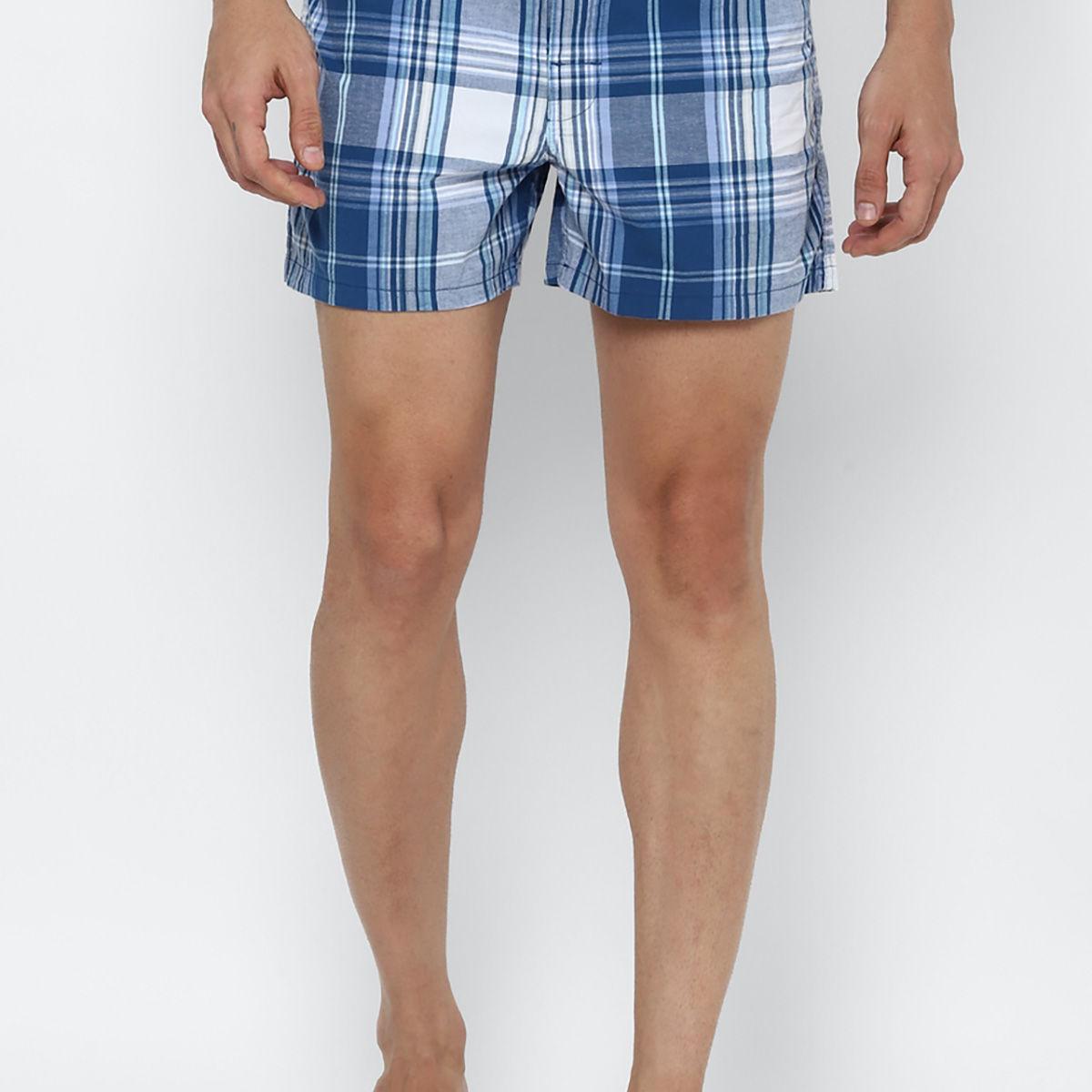 men blue plaid stretch boxer short blue