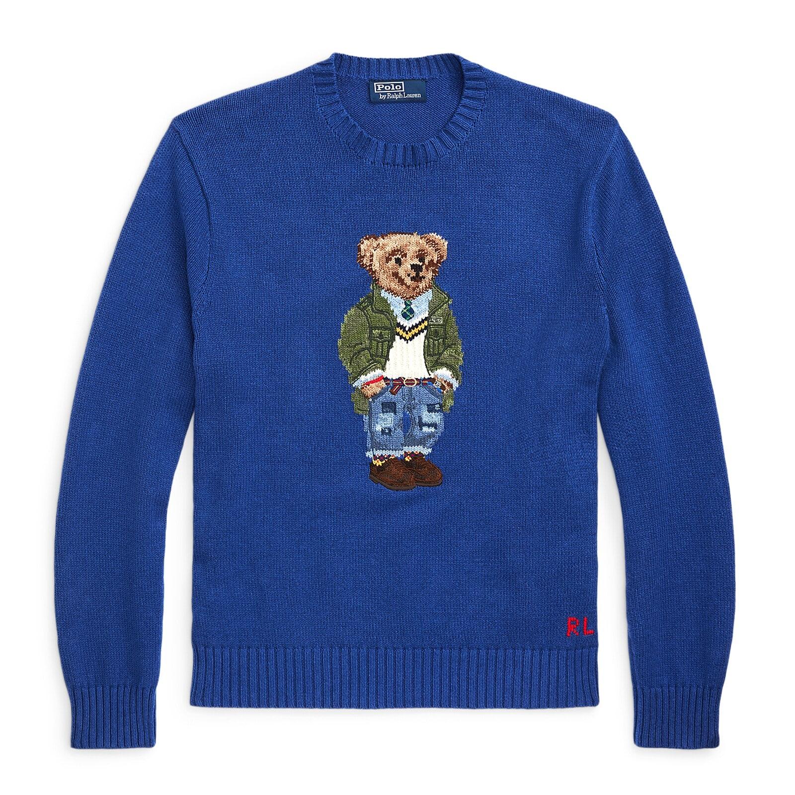 men blue polo bear sweater