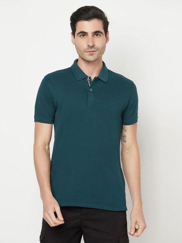 men blue polo collar t-shirt