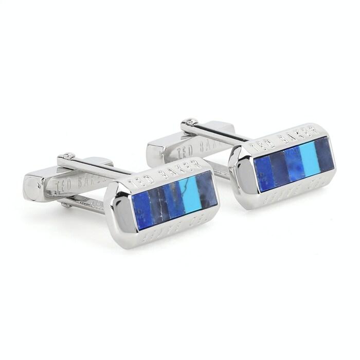 men blue precious stones & shell cufflinks