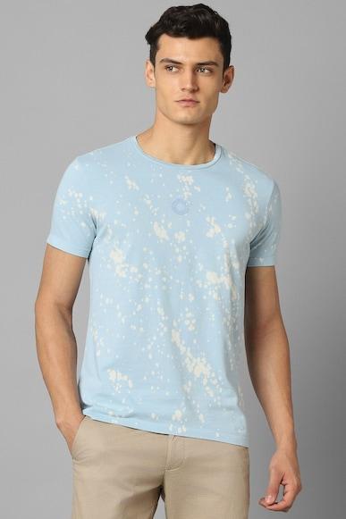 men blue print crew neck t-shirt