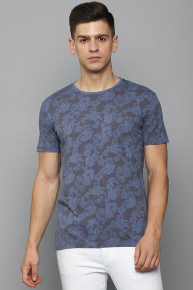 men blue print crew neck t-shirt