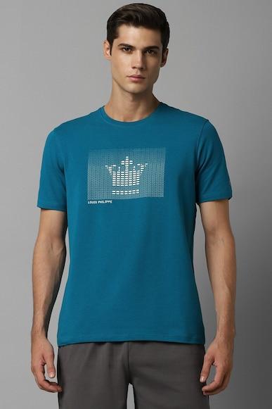 men blue print crew neck t-shirt