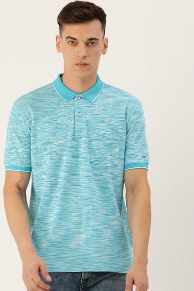 men blue print polo neck polo t-shirts