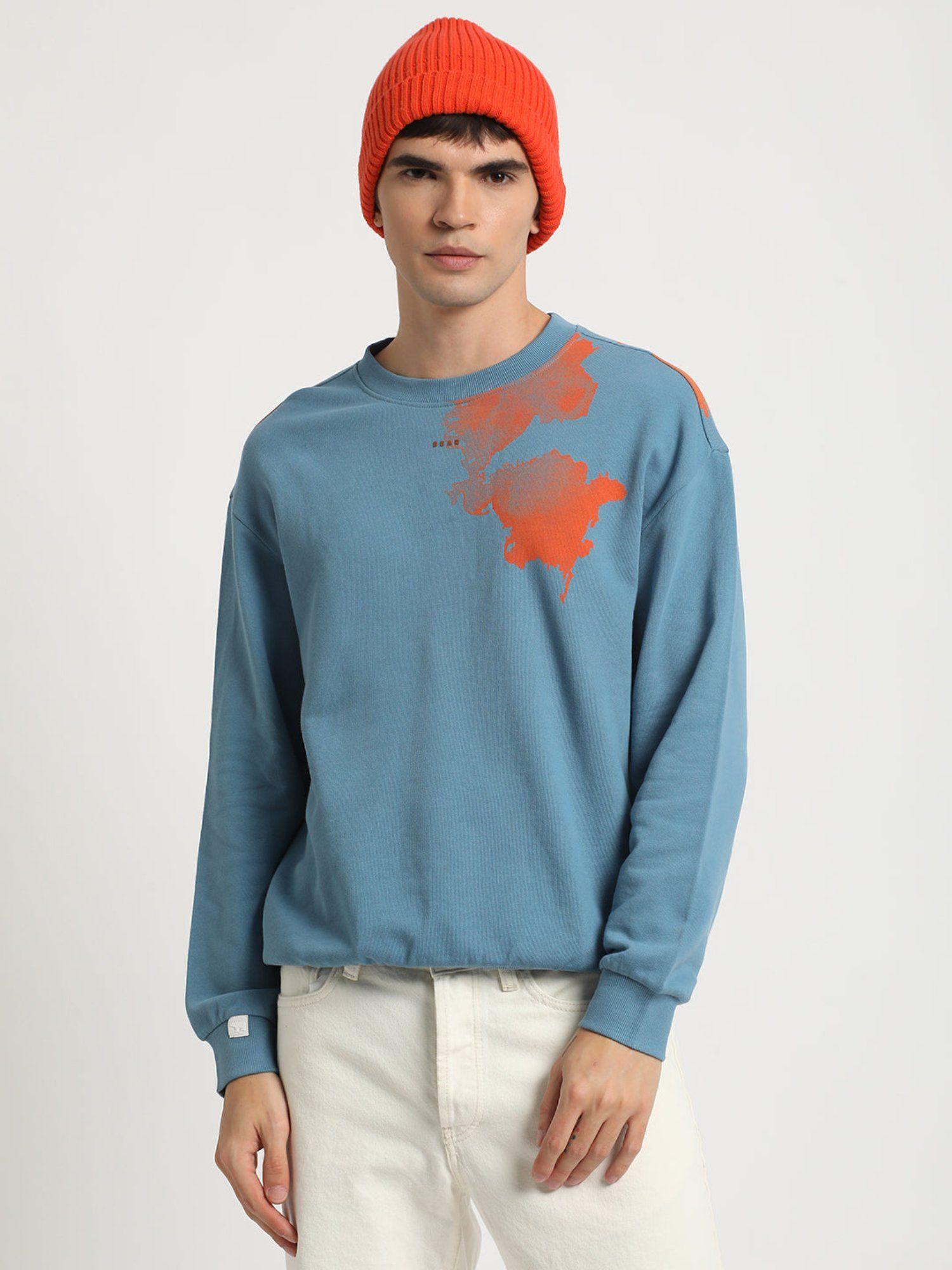 men blue printed regular fit sweatshirt