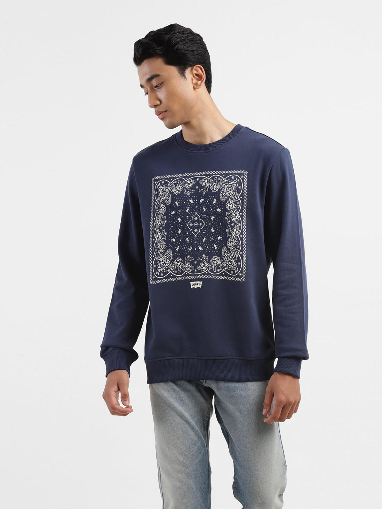 men blue printed regular fit sweatshirt