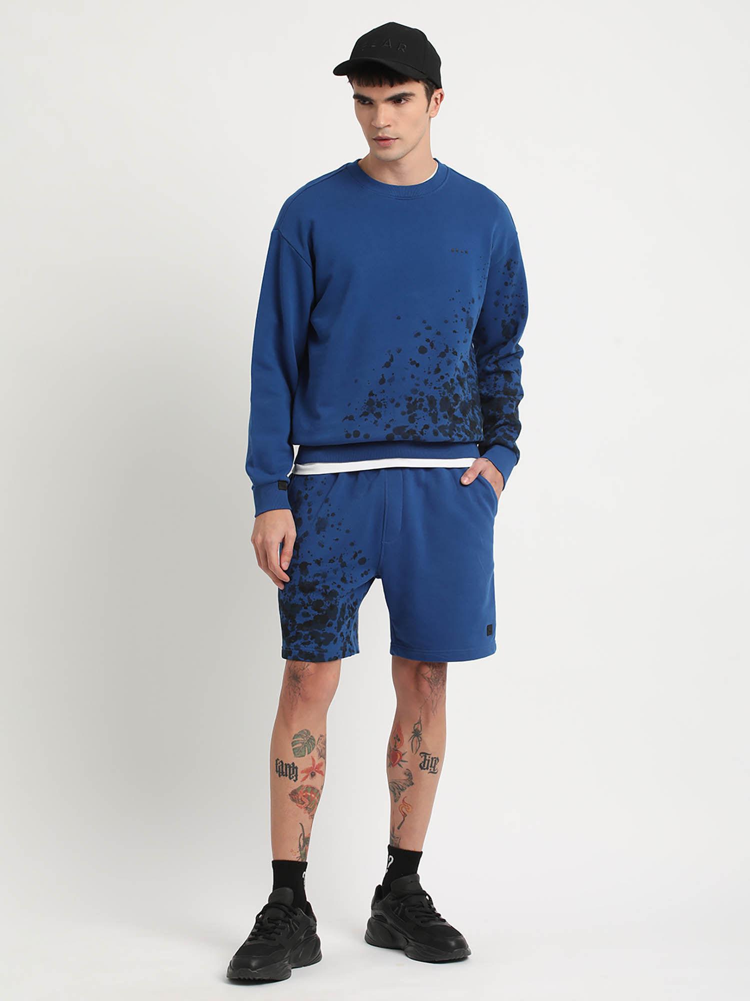 men blue printed regular fit sweatshirt