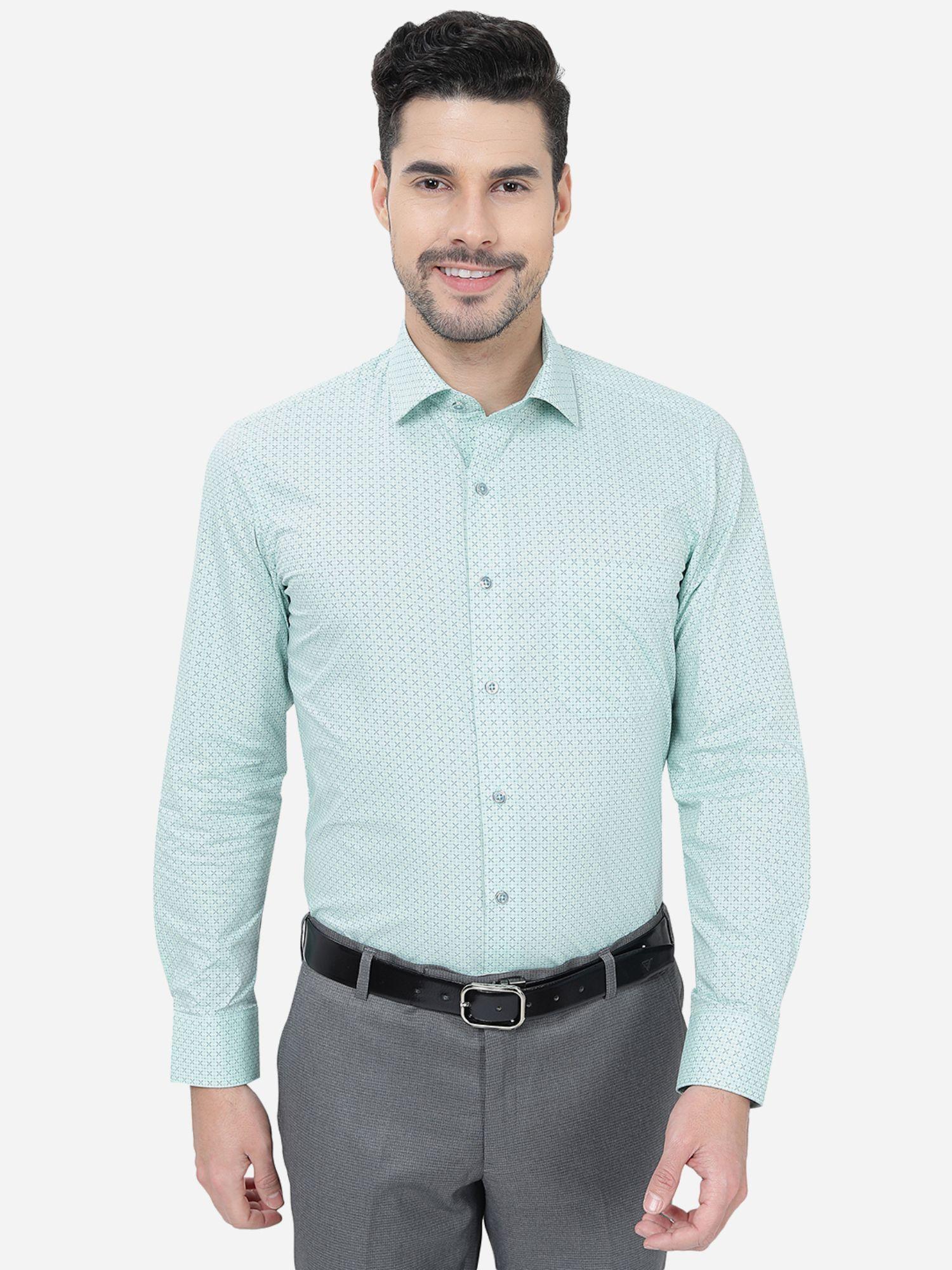 men blue printed slim fit formal shirt