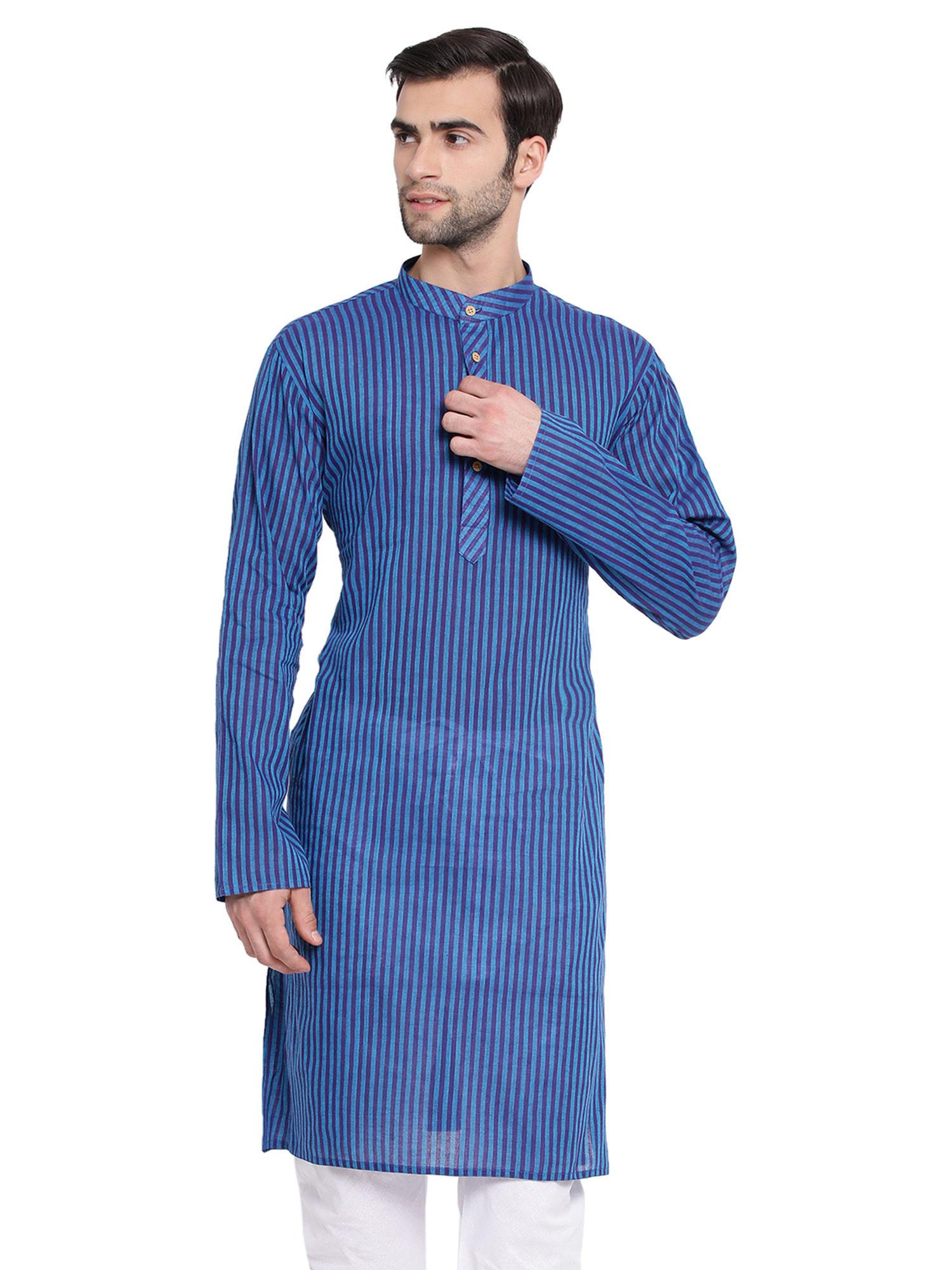 men blue pure cotton kurta