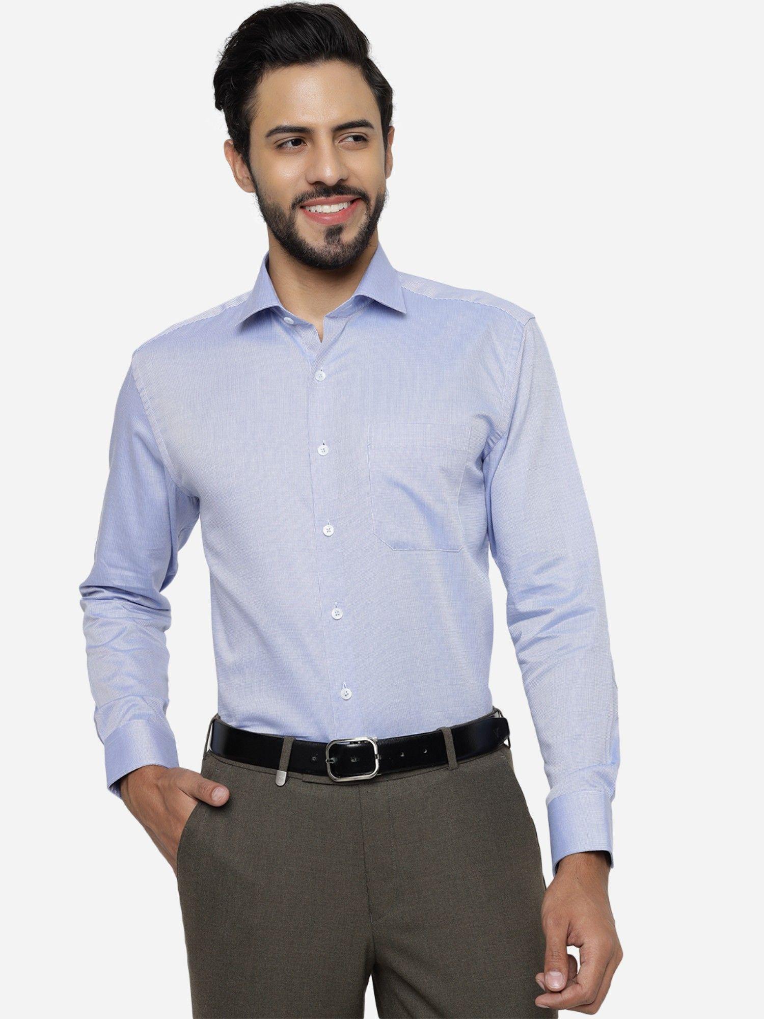 men blue pure cotton regular fit solid formal shirt