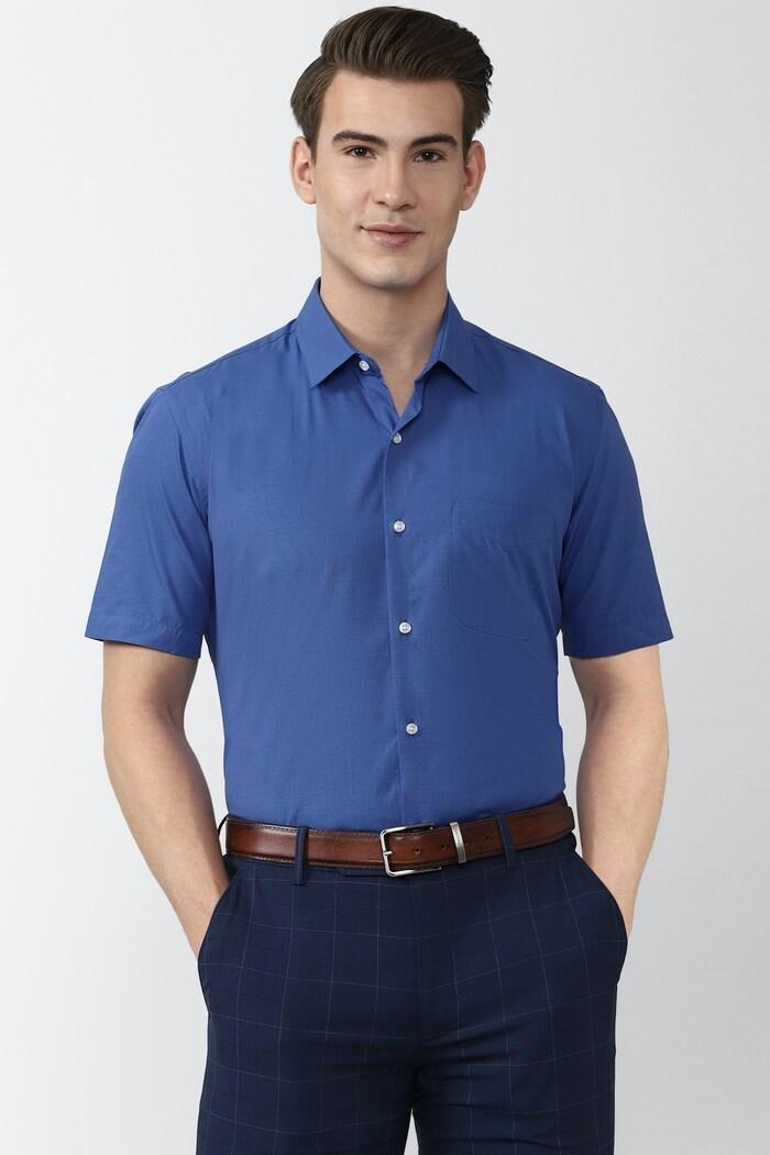 men blue regular fit formal shirts