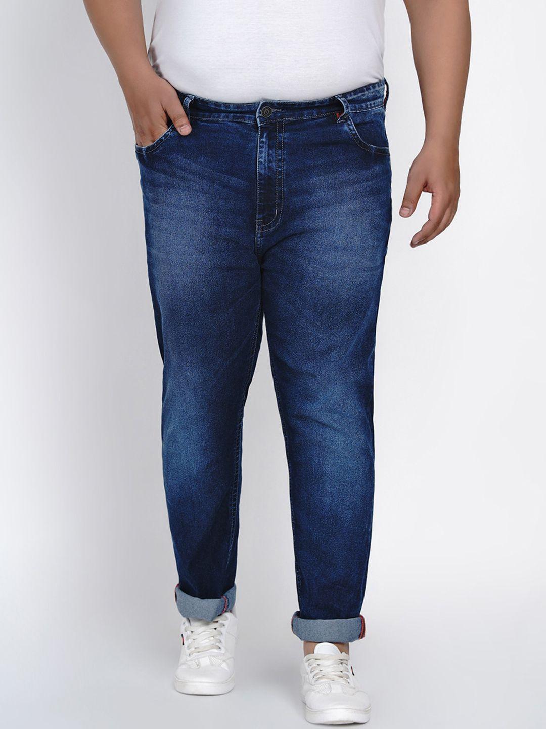 men blue regular fit mid-rise clean look stretchable plus size jeans