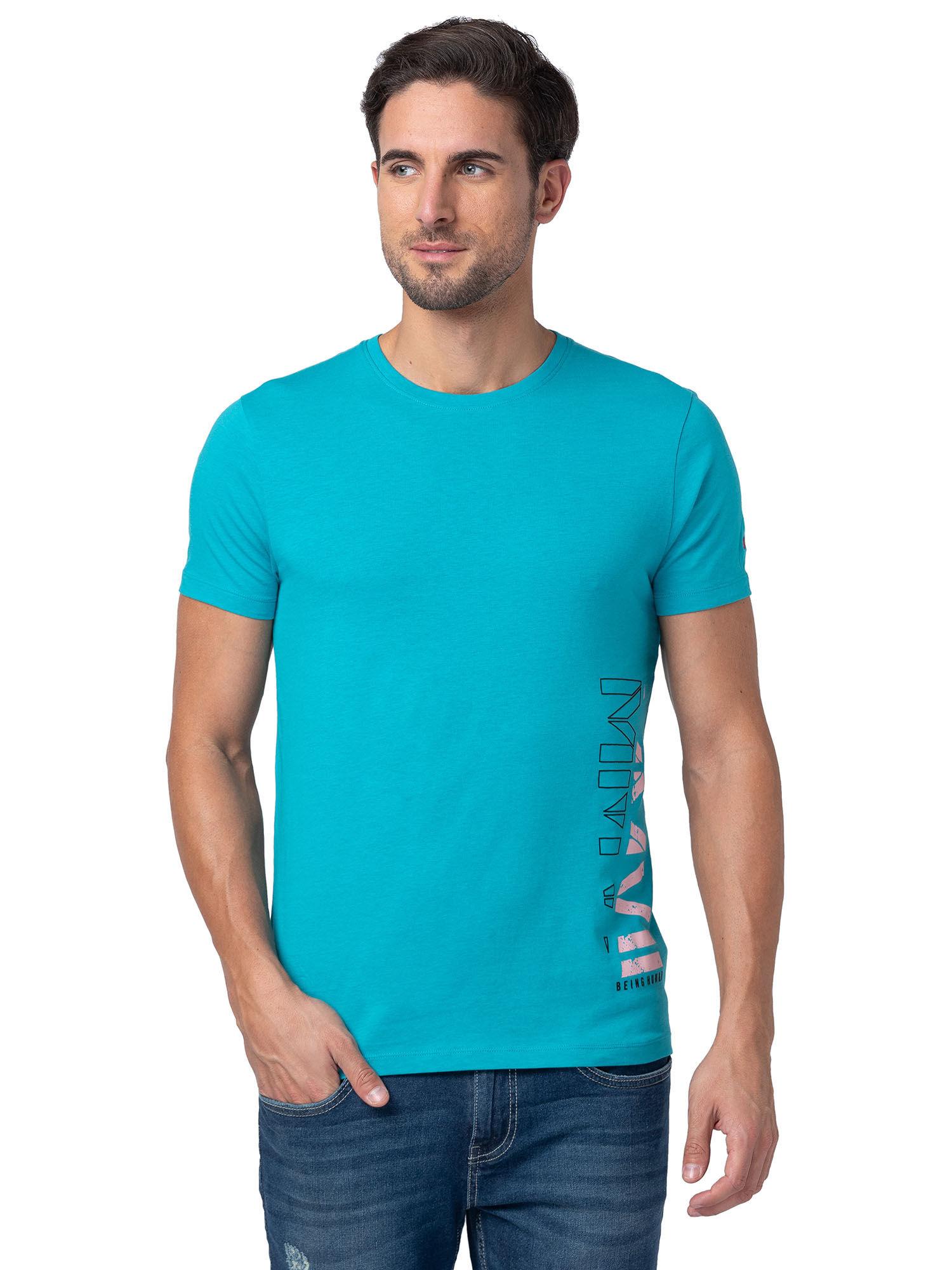 men blue regular fit short sleeve t-shirts