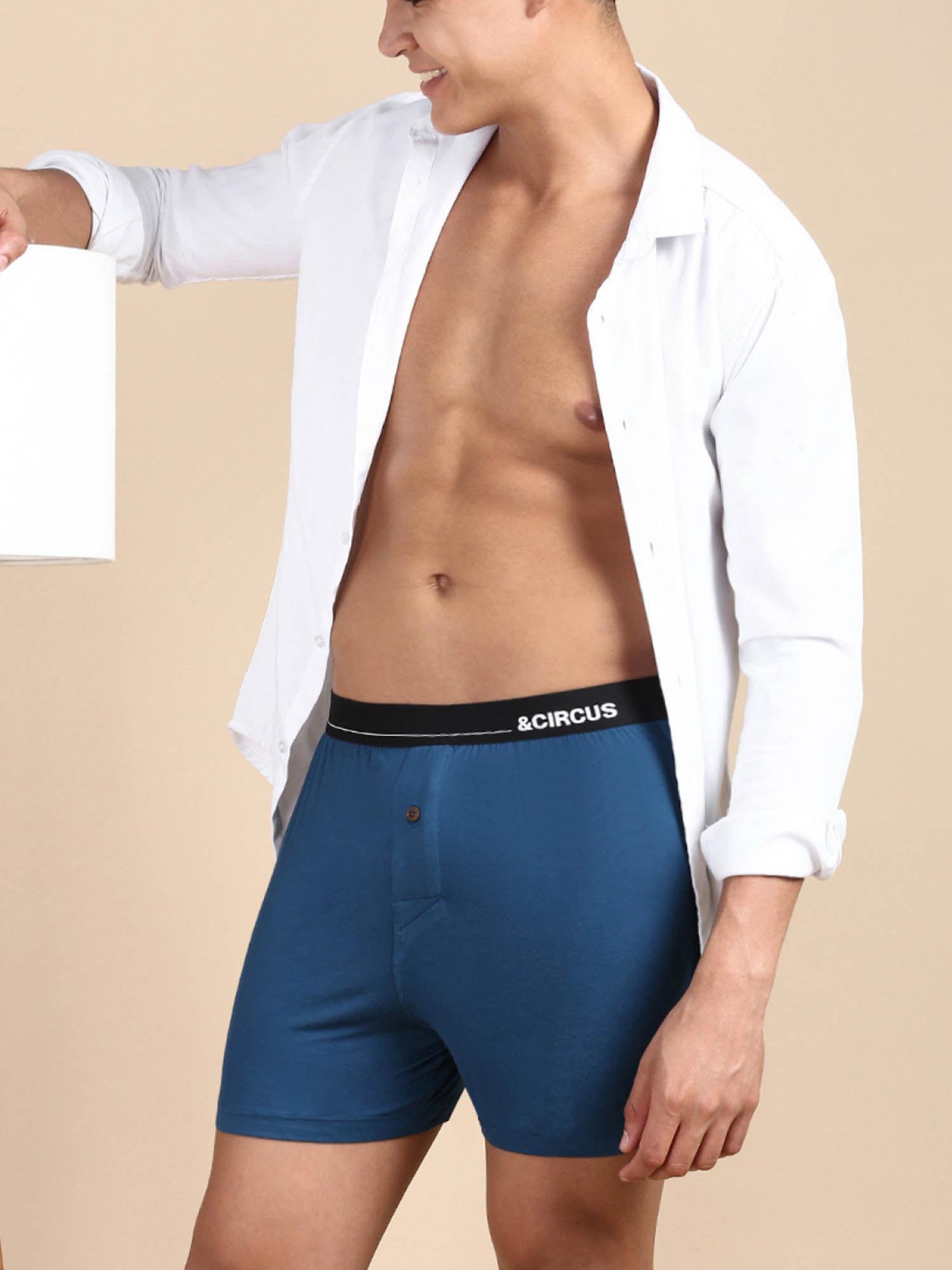 men blue regular fit solid boxers