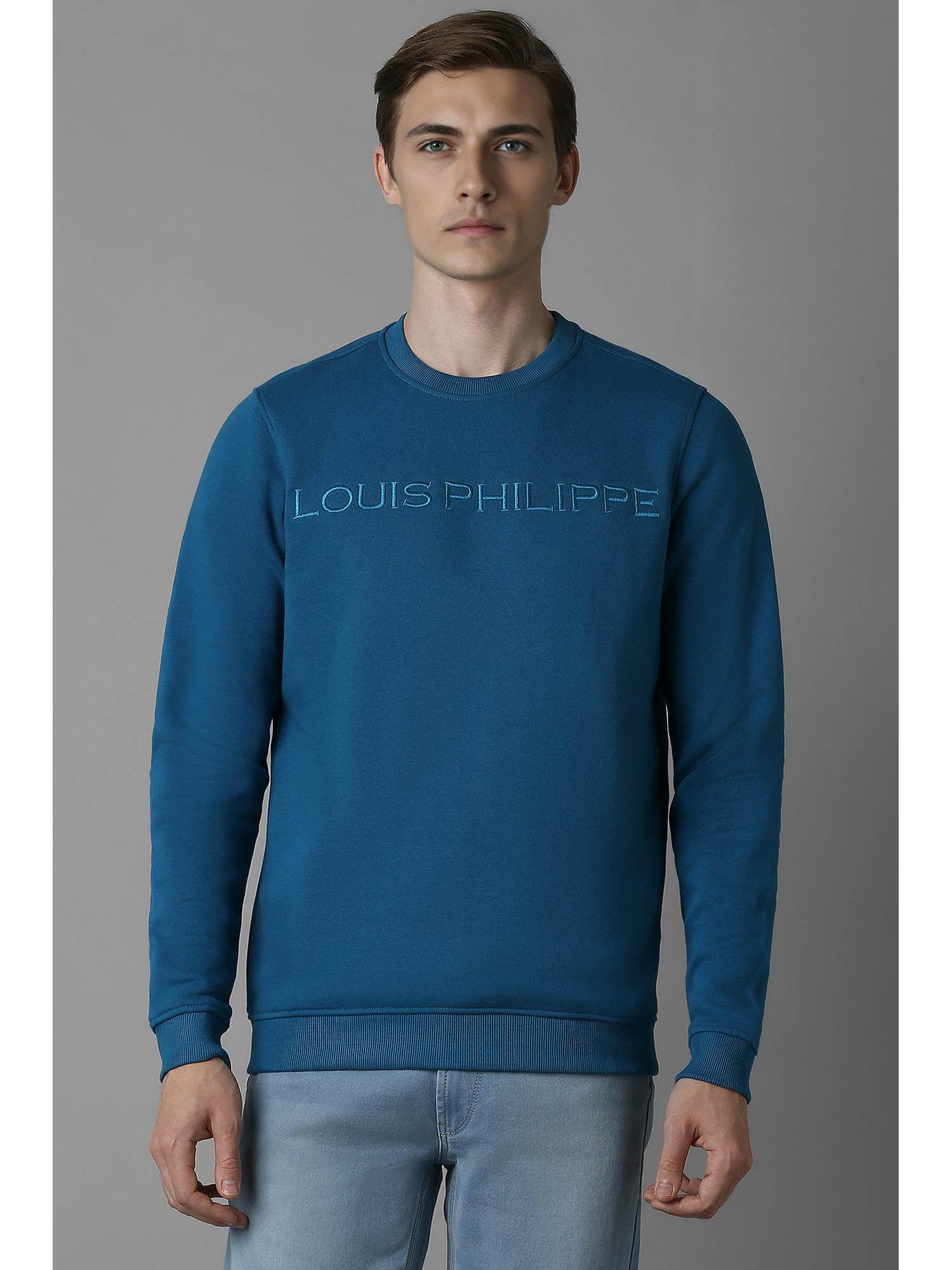 men blue regular fit solid full sleeves sweatshirt