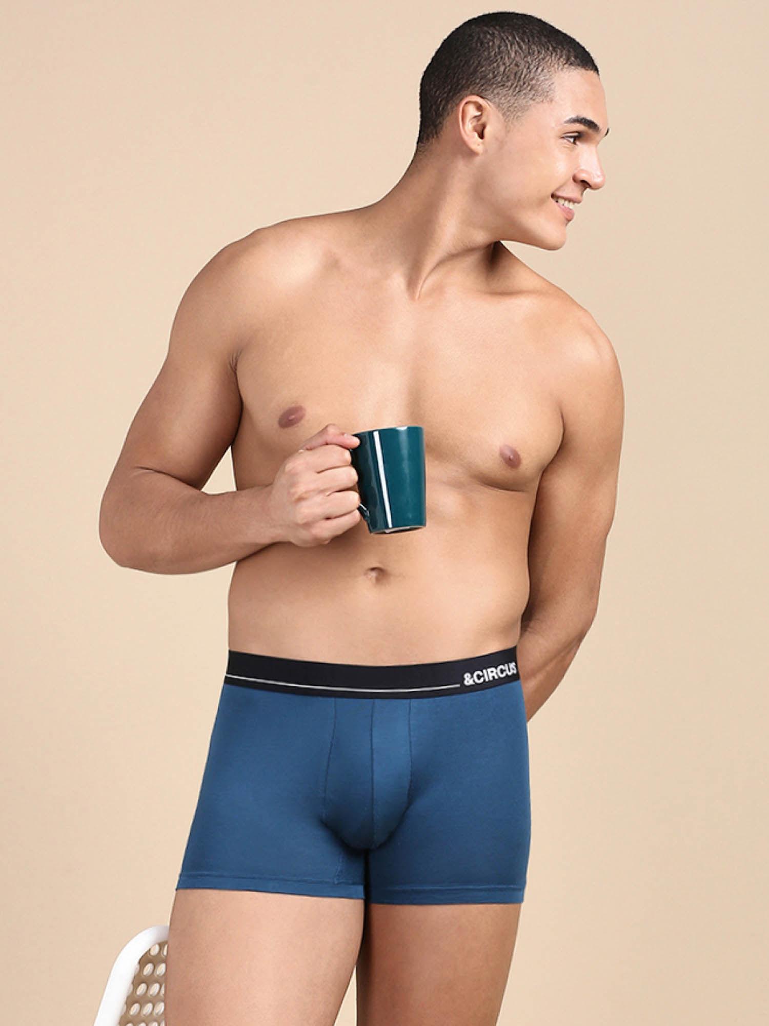 men blue regular fit solid trunks