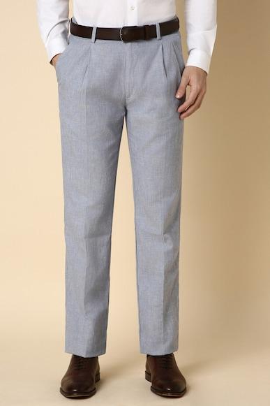 men blue regular fit textured formal trousers