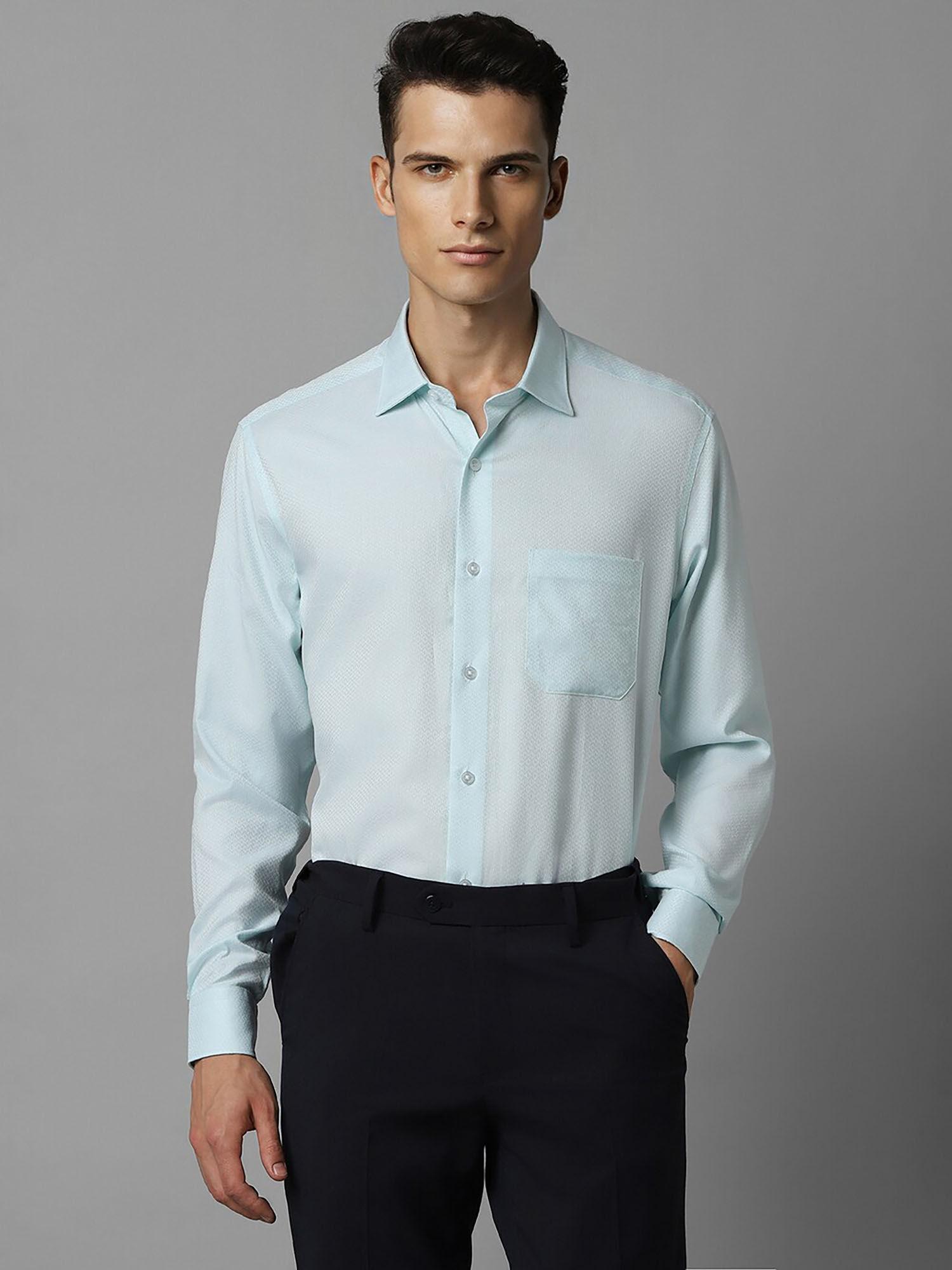 men blue regular fit textured full sleeves formal shirt