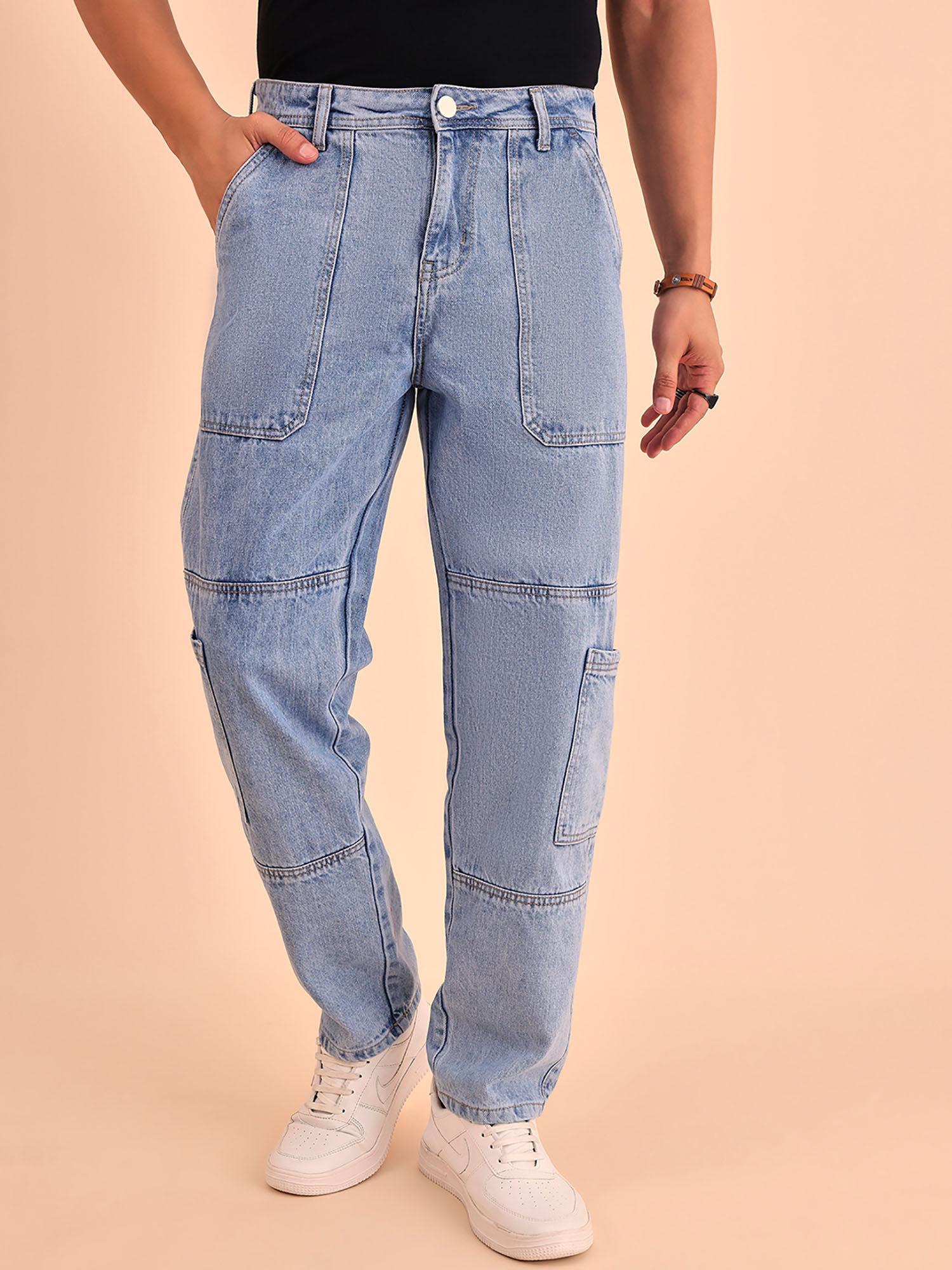 men blue relaxed loose fit jeans