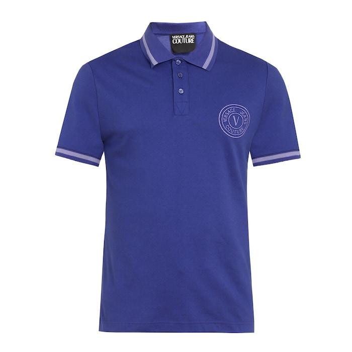 men blue round emblem solid polo