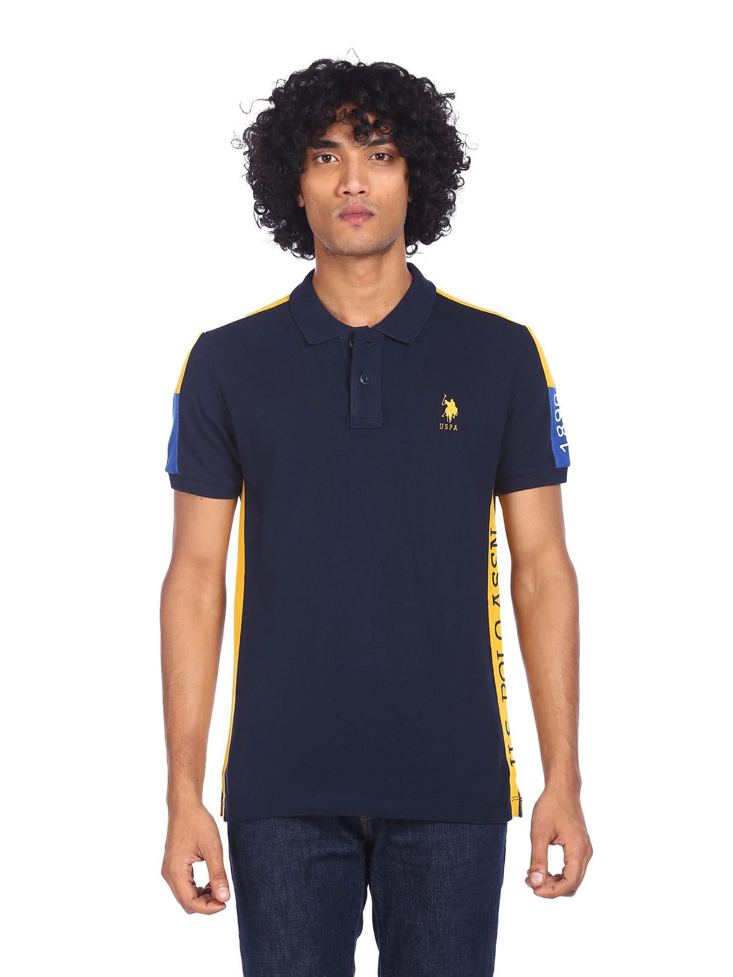 men blue short sleeve polo printed shirt